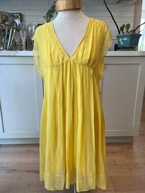 Full Circle Sunflower Yellow V-Neck Chiffon Silk boho flutter sleeve Dress